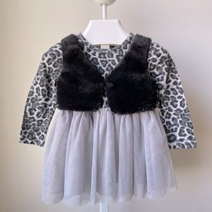 Nanette Lepore Black Leopard Dress with Fur Vest